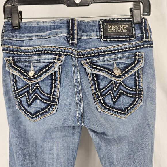 MISS ME Size 27 Jeans Irene Boot Cut Low Rise Stitched Flap Pockets 34” Inseam - Picture 5 of 8